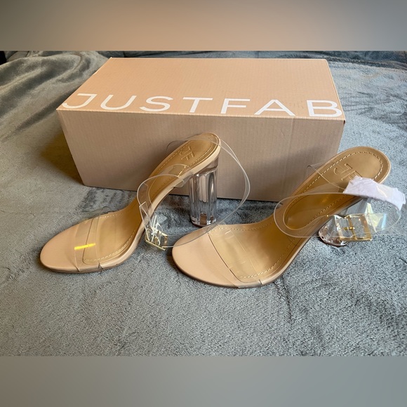 JUSTFAB Nude Clear Block Heel. Sz 5.5. - Picture 2 of 5